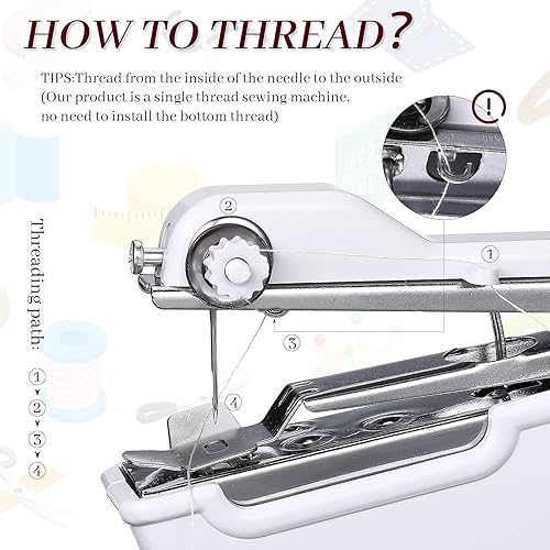 Miniatura 3 de 61 piezas máquina de coser a mano, mini máquina de coser de mano eléctrica práctica máquina de coser de mano única con hilos de coser herramientas