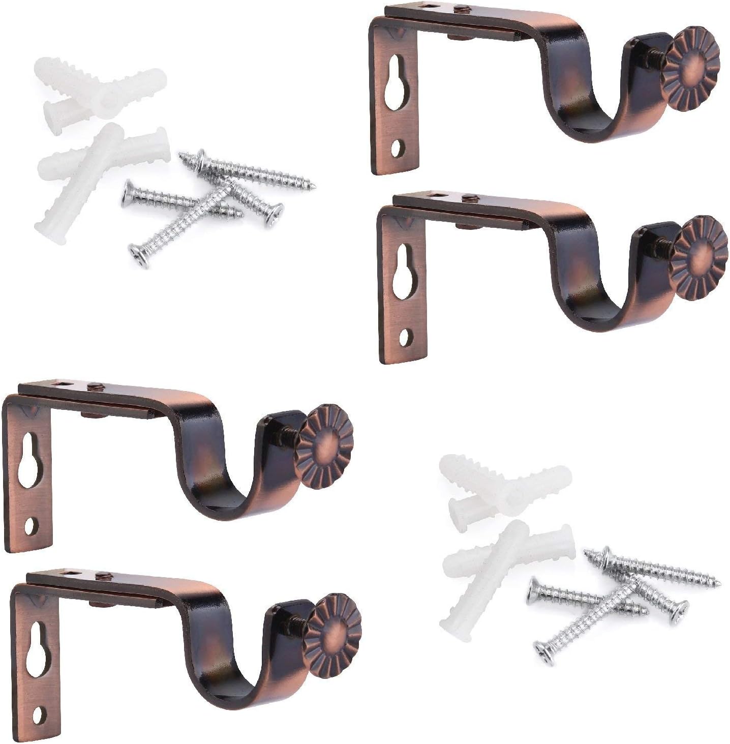 Adjustable Curtain Rod Wall Bracket, Set of 4, Red Bronze, Premium Steel Drapery Rod Bracket for Walls
