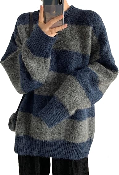 YEMOCILE Women Striped Sweater Knitted 