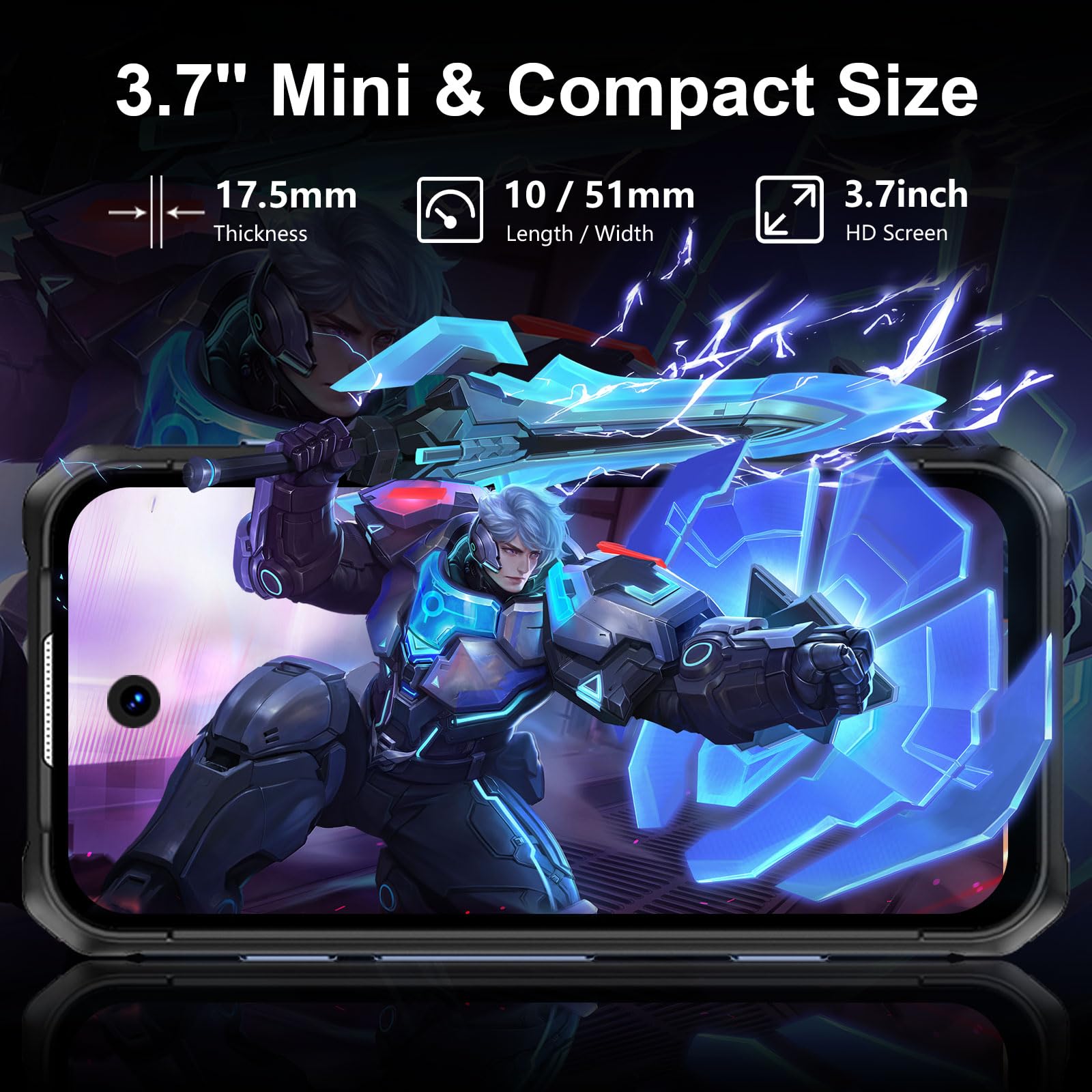 Wytrzymały mini smartfon 3,7": Android 12, bateria 3000 mAh, 6 GB + 128 GB, aparat 13 MP. Wodoodporny mini telefon IP68 z podwójną kartą SIM, ośmiordzeniowym procesorem, Face ID i GPS
