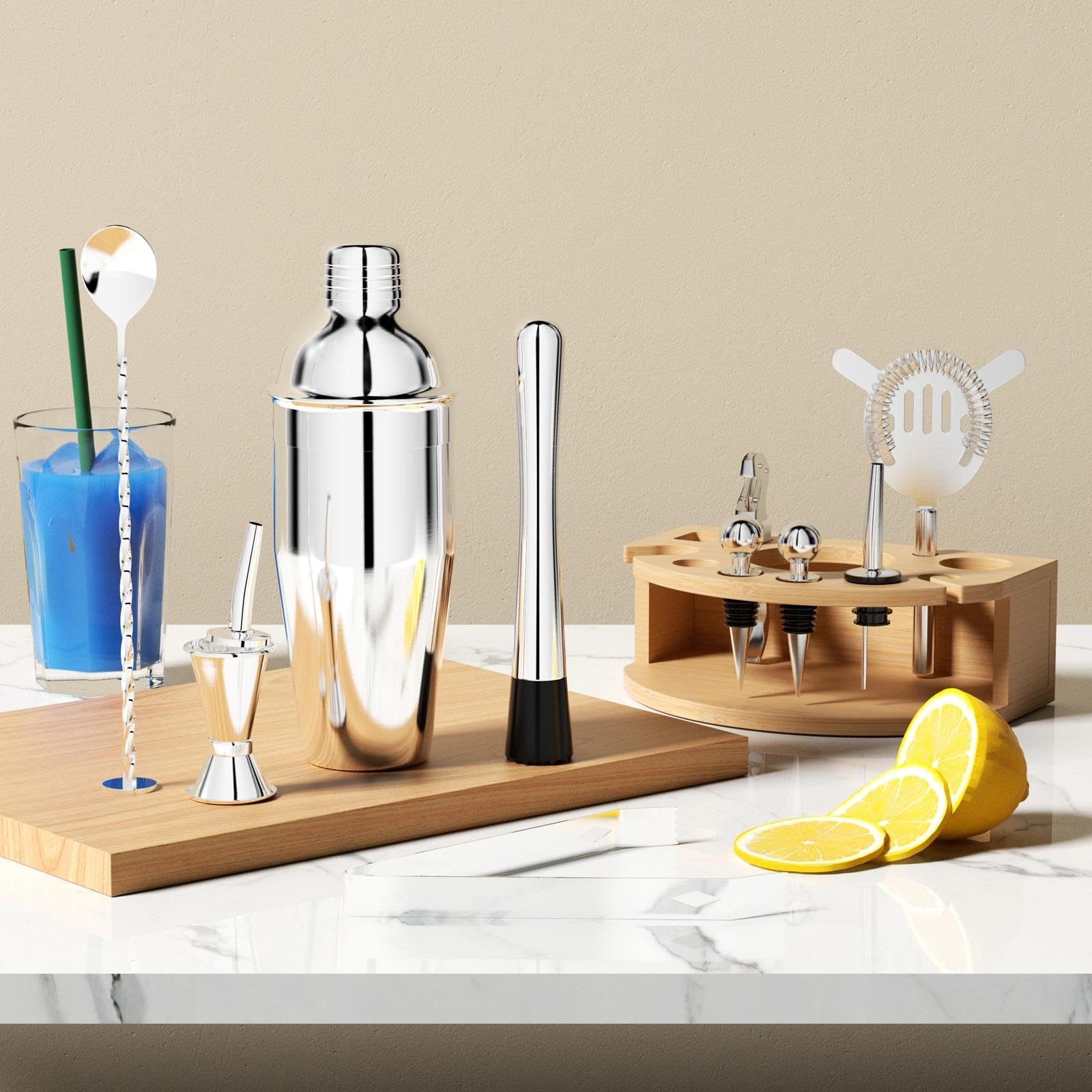 Chiluxendo Regalo Hombre, Coctelera para Barra de Bar Shaker Barware Sets, Profesional Mojito Shakers Accessories, Cocktail Kit Coctelería Accesorios Herramientas Barra Acero Inoxidable