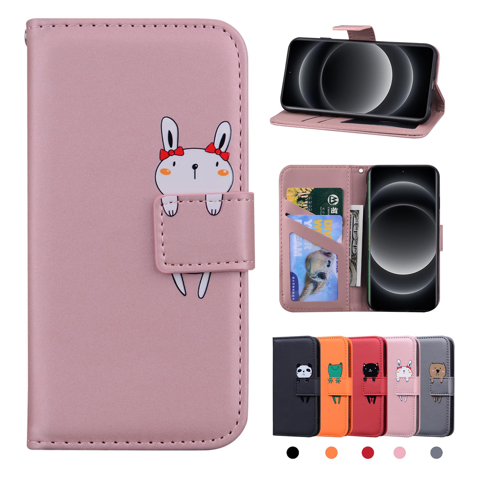 Rostsant Xiaomi 14 Ultra 5G Case Cover Skin Feel PU Leather Case Xiaomi 14 Ultra 5G Magnetic Closure Protective Wallet Flip Cover Stand Protective Case for Xiaomi 14 Ultra 5G Pink Rabbit