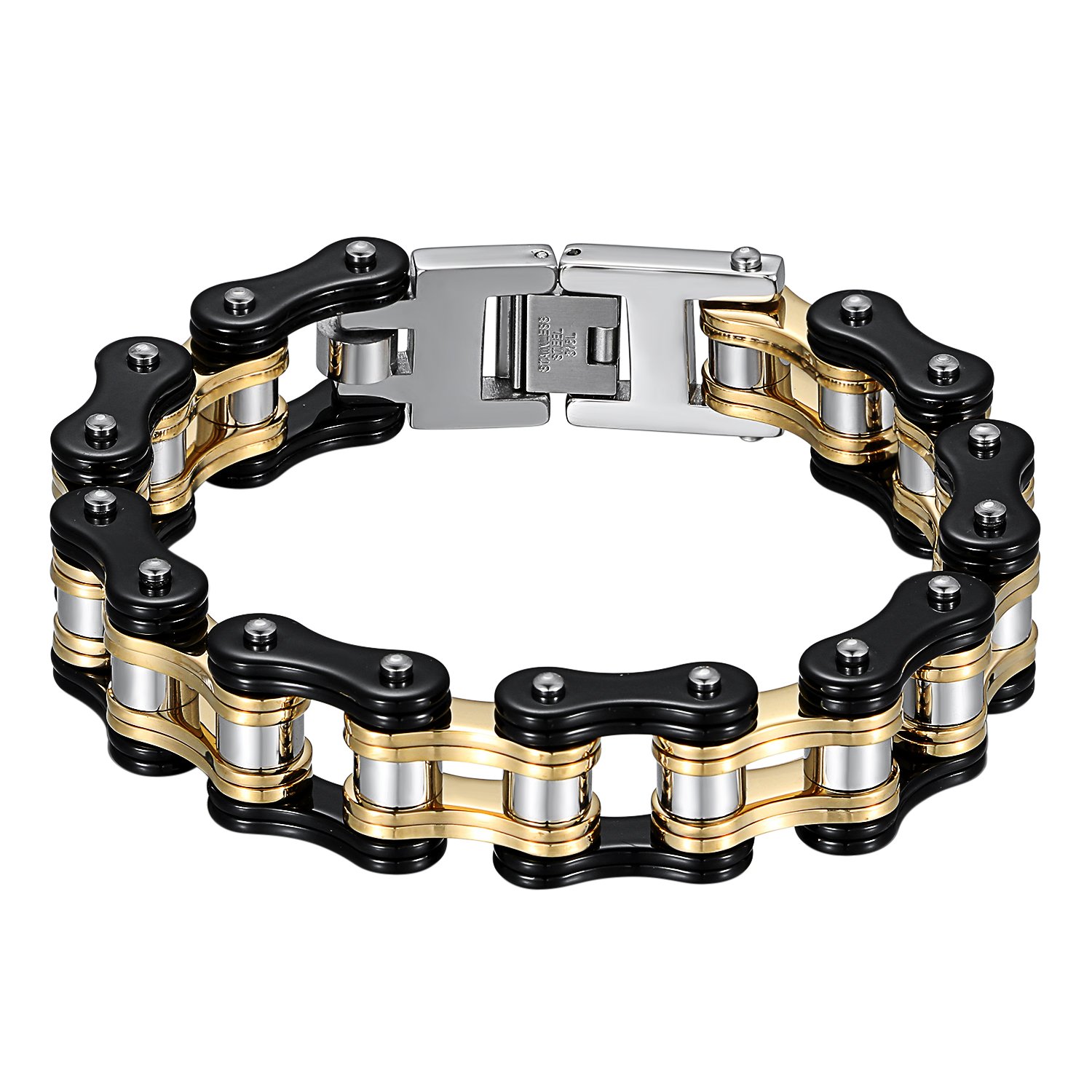 JewelryWe Schmuck Herren Biker Kette Armband, Groß Schwer Hochglanz Poliert Fahrradkette Motorradkette Armkette Armreif aus Edelstahl, 5 Verschiedene Modellen