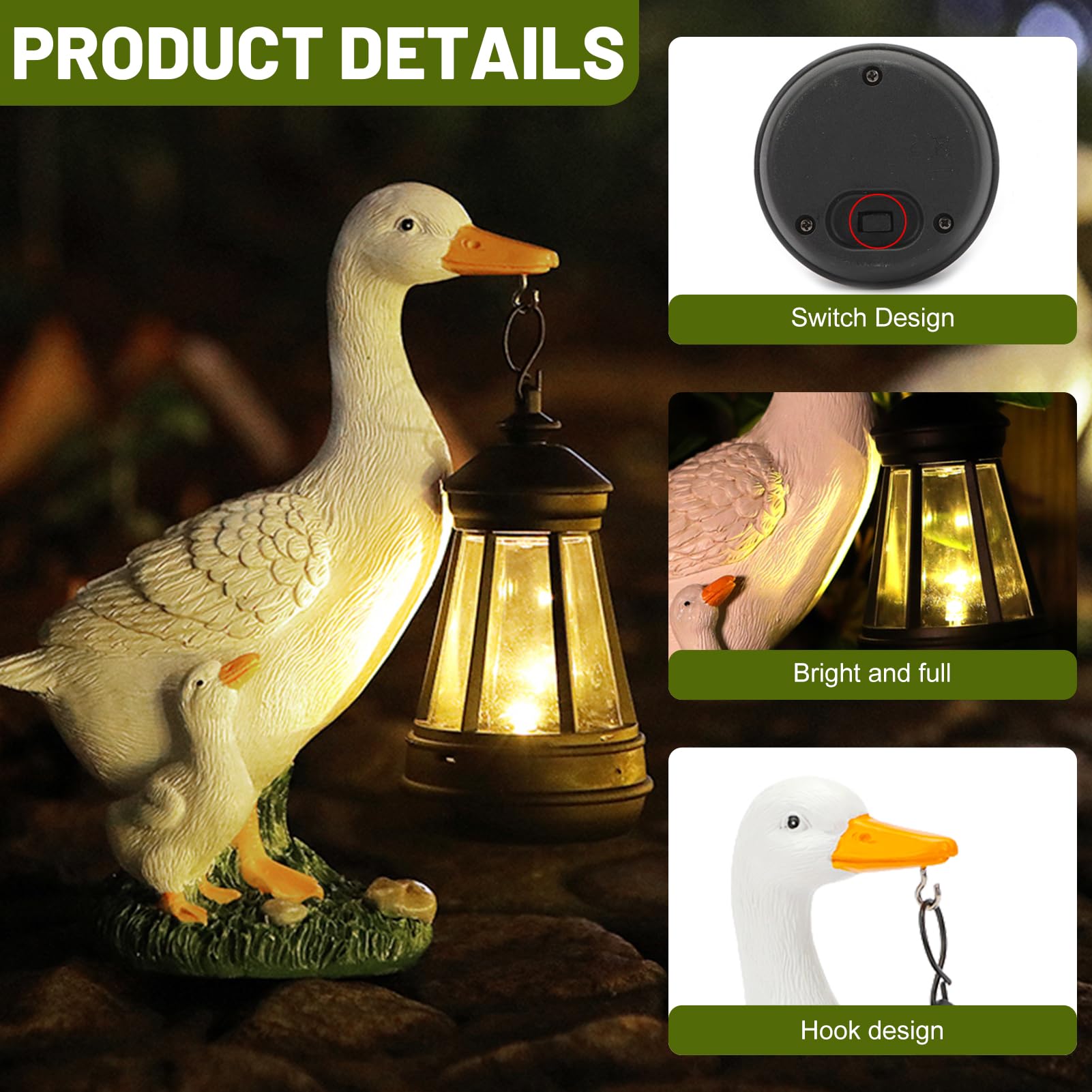 Garten Deko Figuren für Außen mit Solar Laterne – Lustig Wasserdicht Solarlampe Figur Gartendeko für Draußen Balkon Terrassen, Ostern Geschenke für Frauen Mutter Oma Mädchen (Ente)