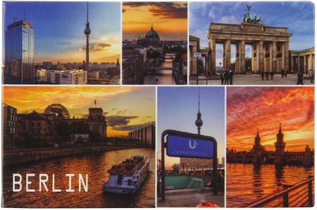 Magnes na lodówkę Berlin | Szprea | Mocne trzymanie | Magnes fotograficzny z wieloma obrazami 8 x 5,5 cm | Typowa pamiątka