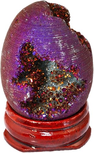 Miniatura 9 de mookaitedecor Espécimen de geoda de ágata drusy, estatuillas de huevo de cuarzo recubierto de titanio arcoíris con soporte de madera