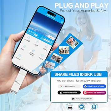 iDiskk 128GB iPhone/iPad Flash Drive - MFi Certified Lightning Port, USB 3.0, 1.5MB/s Read, 80MB/s Write, One-Click Backup, Silver | Appl-e Approved lightning USB Memory Stick to Auto backup Videos/Photos/Files for iPhone/PC,App Encryption iPhone Storage