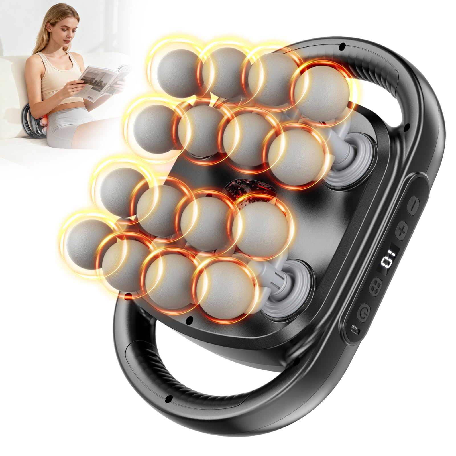 Beyn Set di pistola per massaggio a 16 teste, 30 livelli di velocità, massaggio profondo dei tessuti per rilassamento muscolare di schiena/gamba/piede, design portatile (viene fornito con 16 testine
