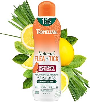 TropiClean Max Strength Flea and Tick Shampoo Treatment for Dogs, Powerful & Natural Defense, Prevention for Large & Small Do