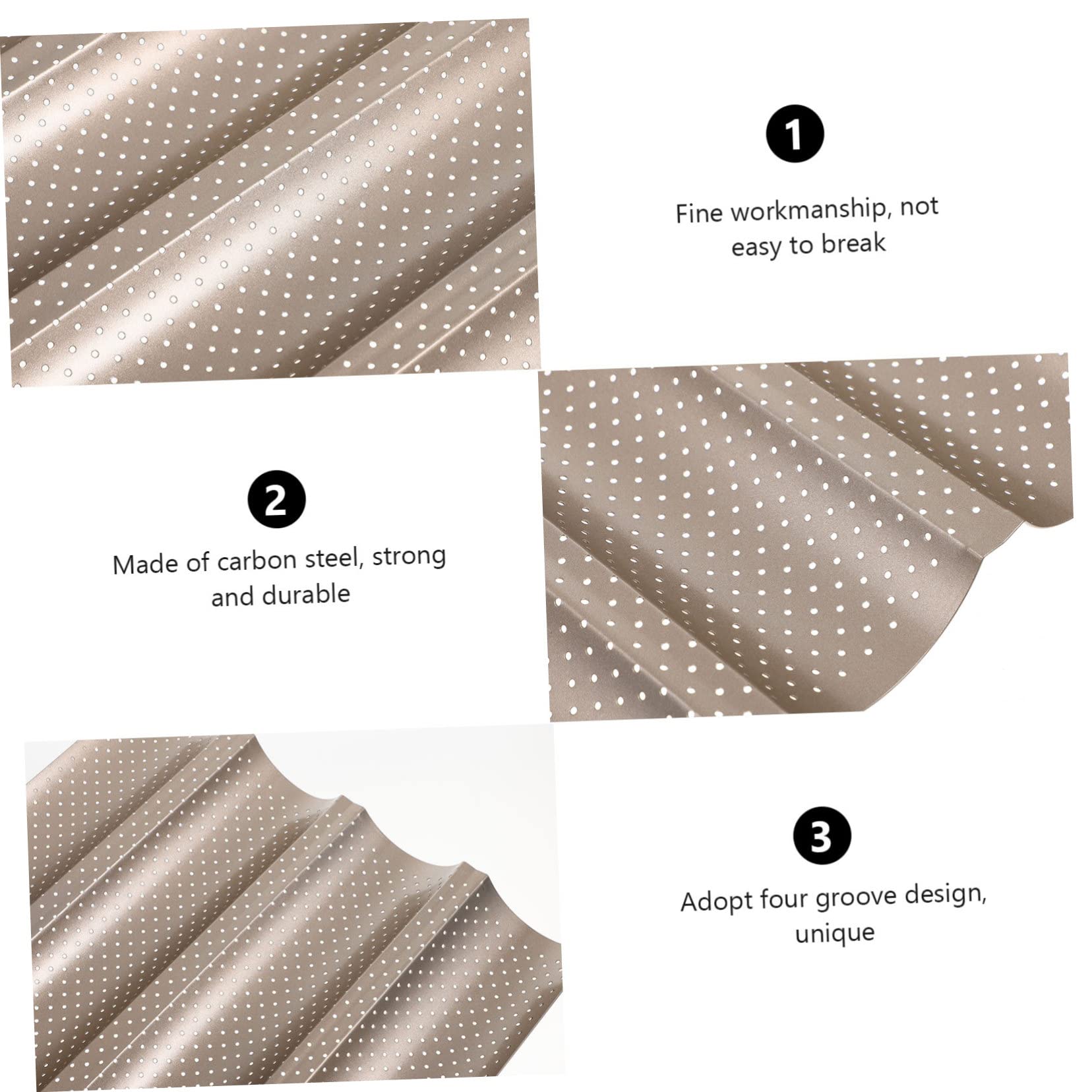 Molde Para Hornear Pan Francés 4 Ranuras Ondulado Acero Carbono Resistente Al Calor Para Uso Diario y Hornear Pan Baguette Horno, Utensilio Práctico Para Panadería Casera