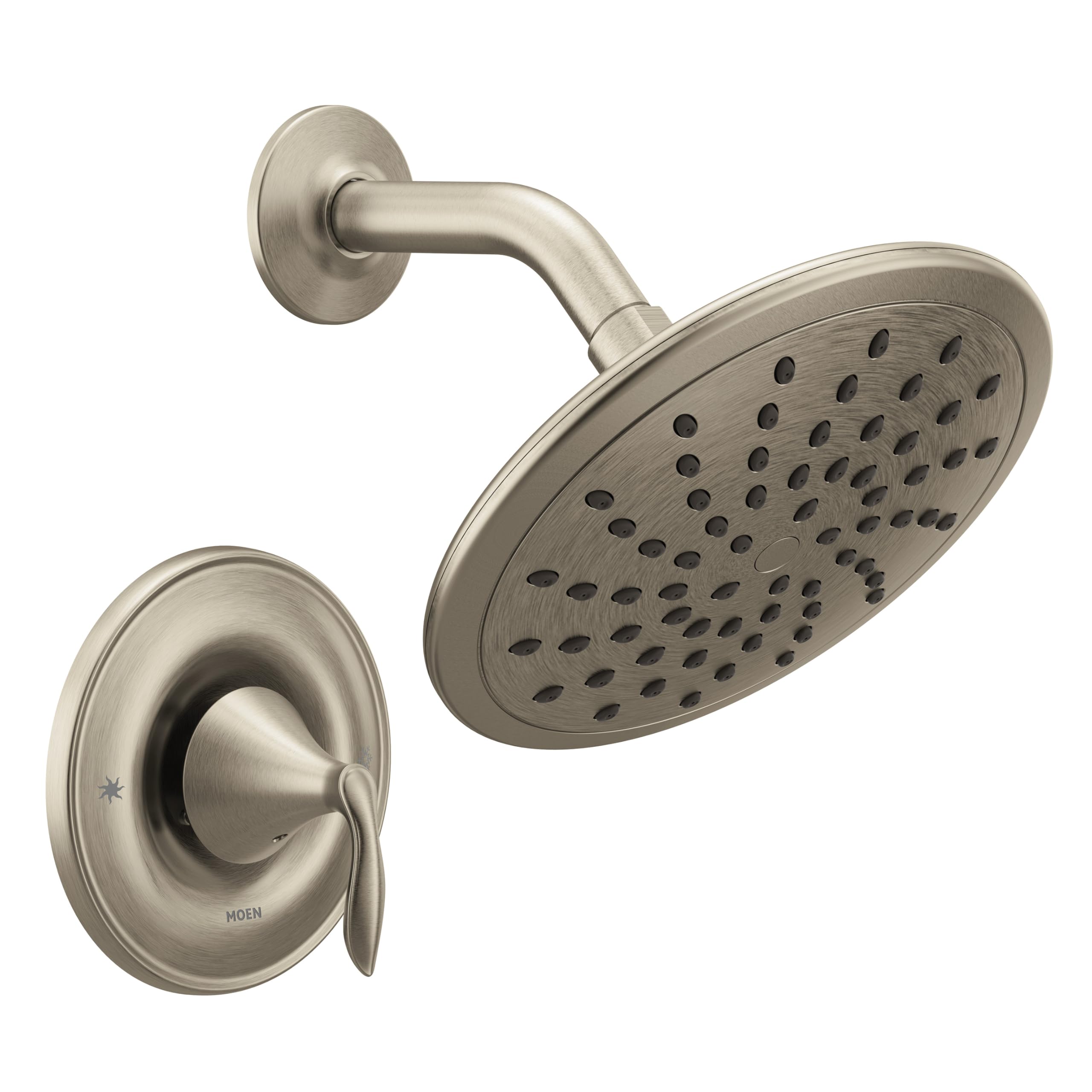 Moen Eva Brushed Nickel Posi-Temp Shower Faucet Trim with Eco-Performance Rain Showerhead and Shower Lever Handle, Valve Required, T2232EPBN