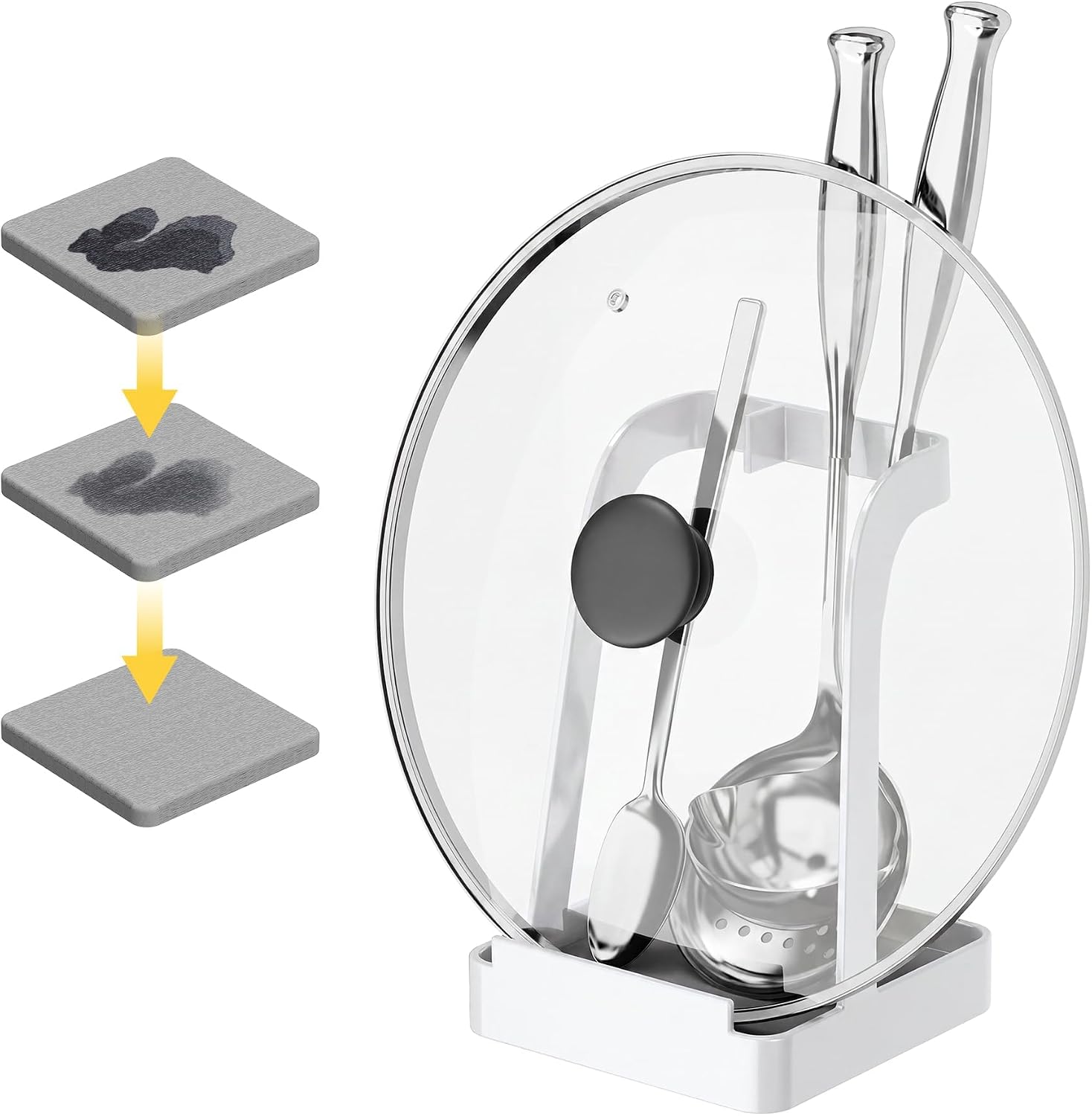 NiHome Pot Lid & Spoon Rest, Diatomite Tray Ladle Holder, Stove Top, White