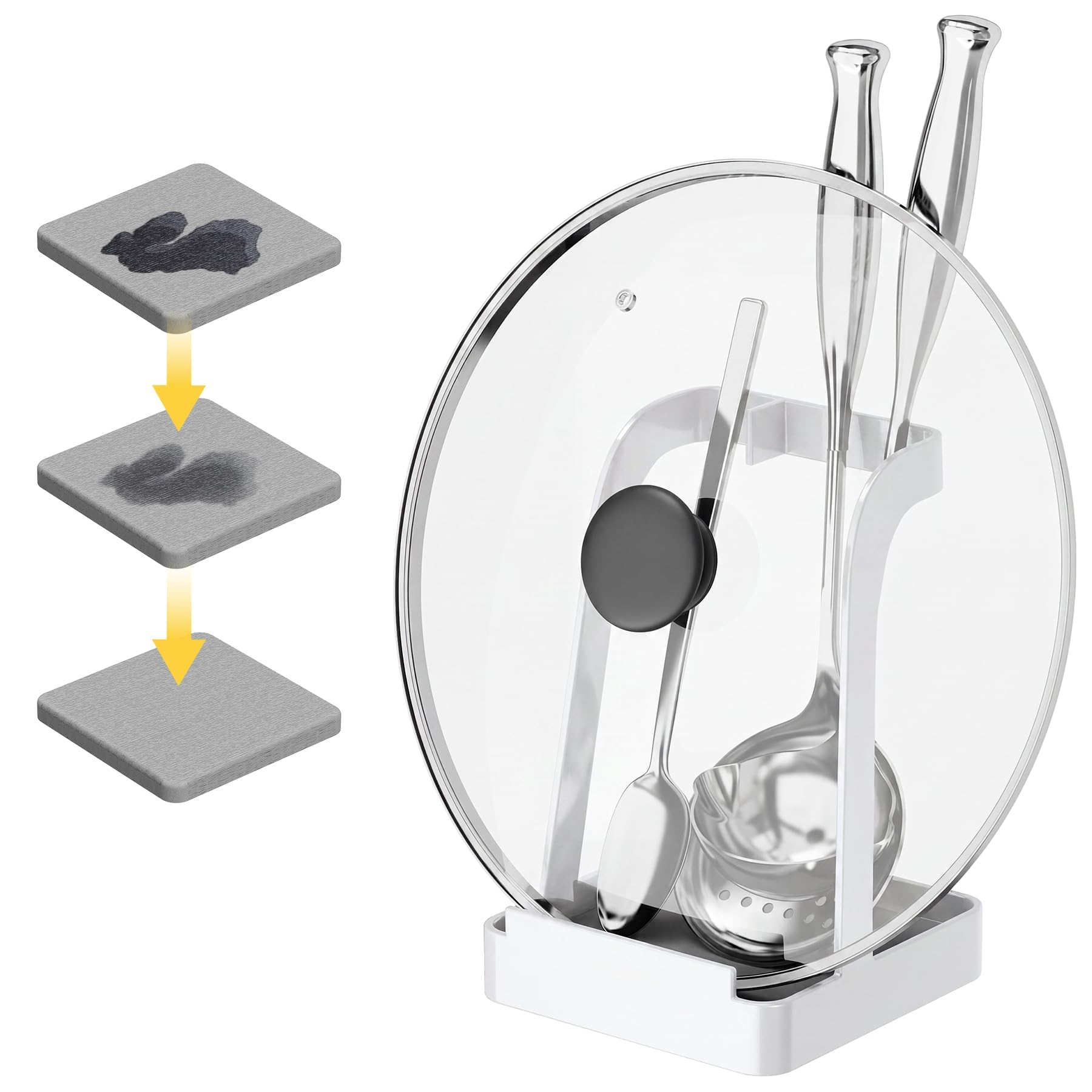 NiHome Pot Lid &amp; Spoon Rest, Diatomite Tray Ladle Holder, Stove Top, White