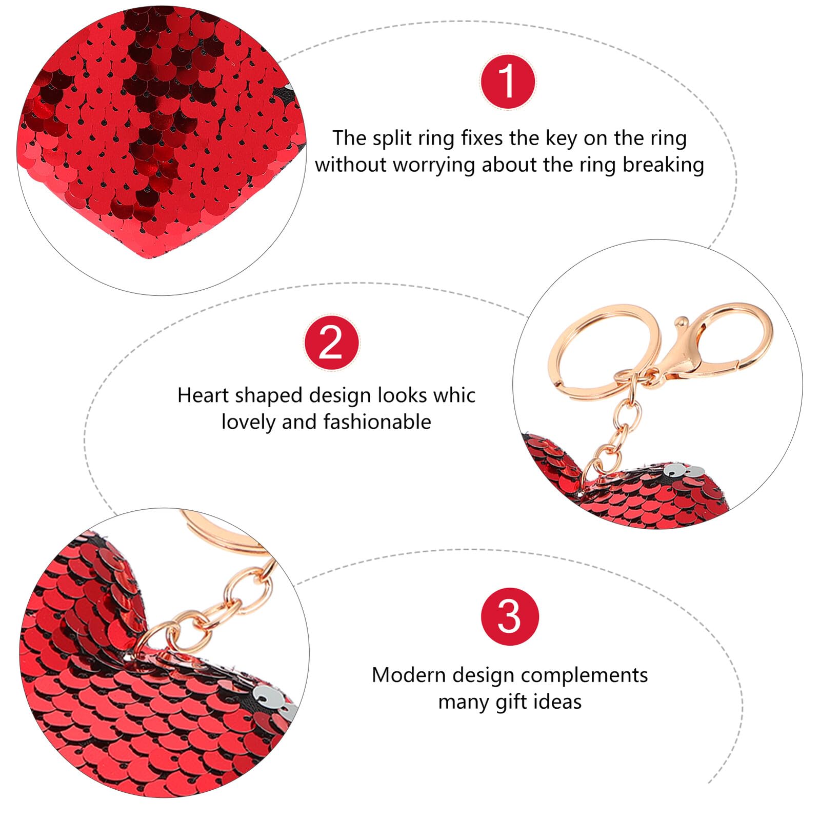VILLCASE 24 Portachiavi Cuore Paillettes Reversibili Rosso in Lega e Plastica, Brillante Sotto la Luce, Idea Regalo Elegante la Festa degli Innamorati