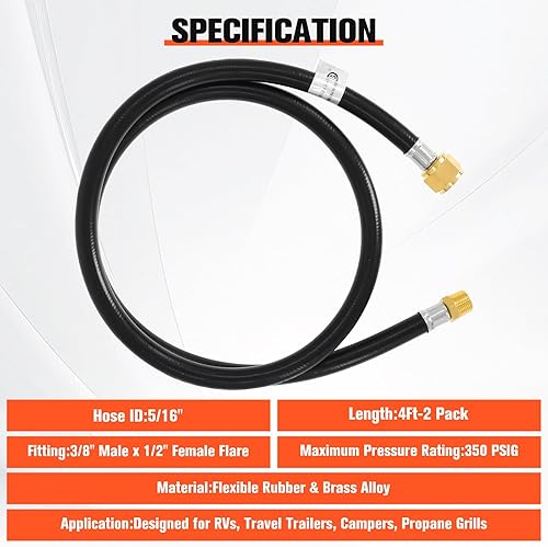 Miniatura 9 de Wadoy Extensión de manguera de propano de 38, manguera de conexión de extensión de gas propano de 8 pies, paquete de 2 unidades de 38 pulgadas