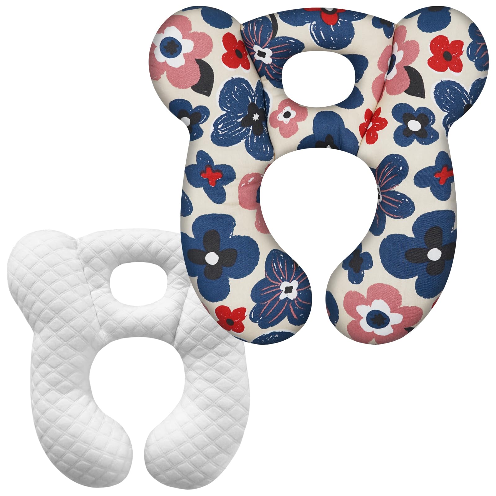 Baby Travel Pillow, Upgrade U-Shape Infant Pillow for Car Seat Pushchair and Stroller, Soft Comfortable Rest Cushion for Kids Newborn and Toddler -Flower Blue