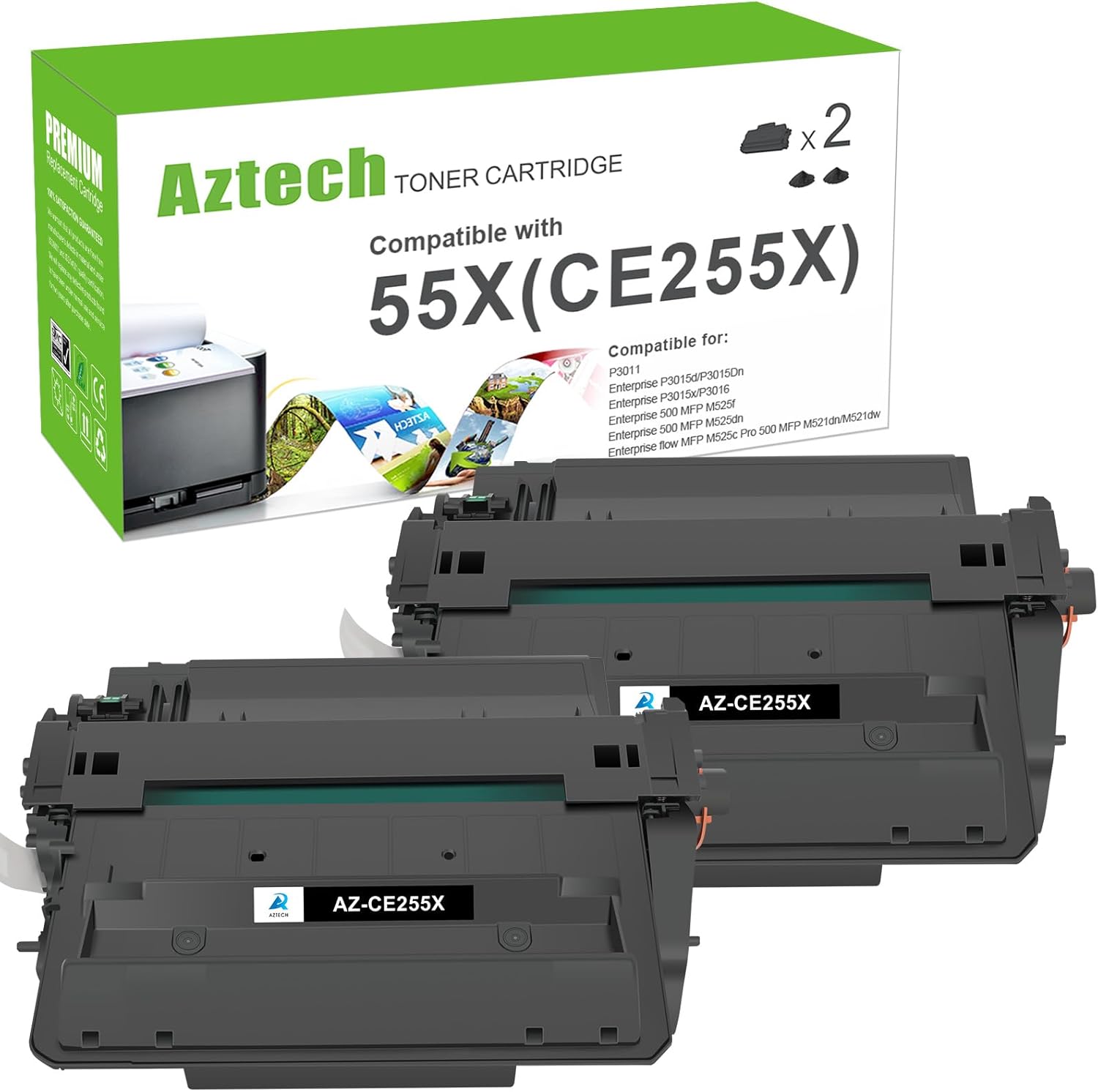 P3015 CE255X 55X Toner Cartridge Black M521dn CE255A 55A CE255X 55X for HP LaserJet P3015 Toner Cartridge Black for HP P3011 P3015d P3015x P3015dn P3016 Pro 500 MFP M521dw M521 M525 Printer (2-Pack)