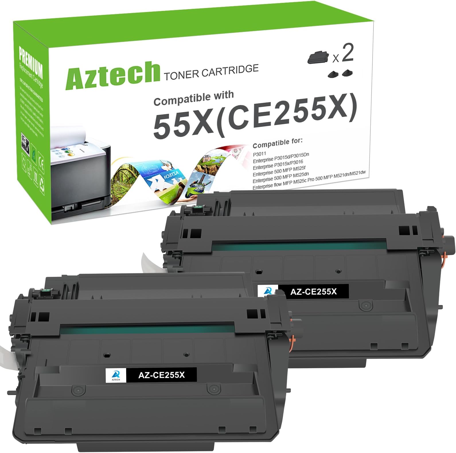 P3015 CE255X 55X Toner Cartridge Black M521dn CE255A 55A CE255X 55X for HP LaserJet P3015 Toner Cartridge Black for HP P3011 P3015d P3015x P3015dn P3016 Pro 500 MFP M521dw M521 M525 Printer (2-Pack)