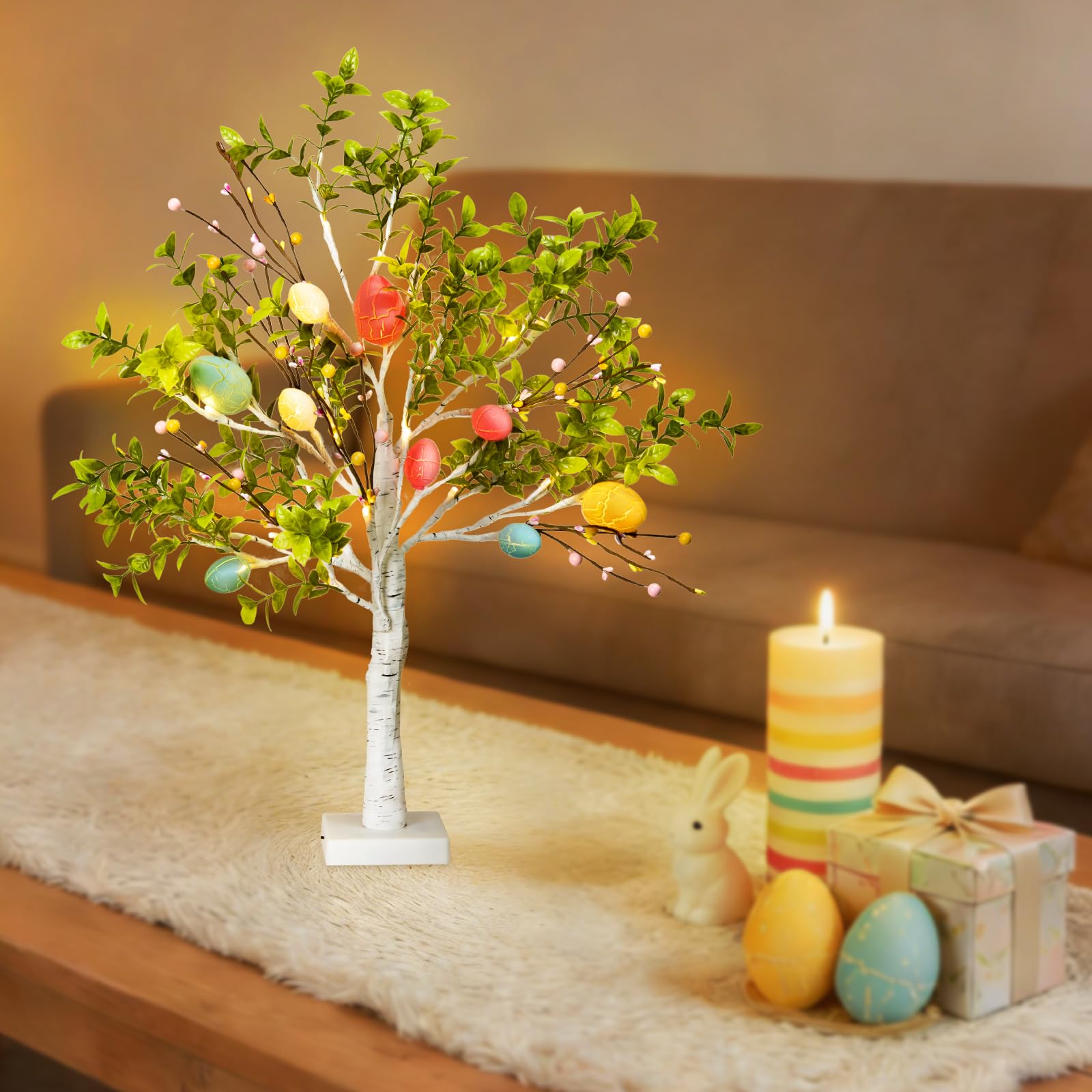 Set di decorazioni pasquali, albero di uova di Pasqua da 68,6 cm con luci a LED, perfetto per decorazioni primaverili e pasquali, può essere utilizzato come albero artificiale illuminato in stile