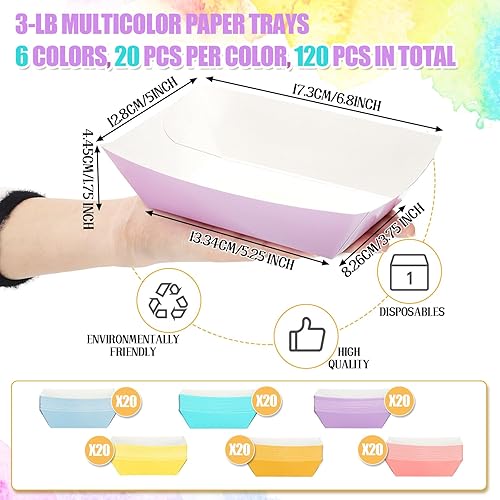 Miniatura 2 de Lallisa 120 unidades de papel para botes de comida desechables coloridos bandejas de comida para perros calientes, bandejas de cartón resistente a