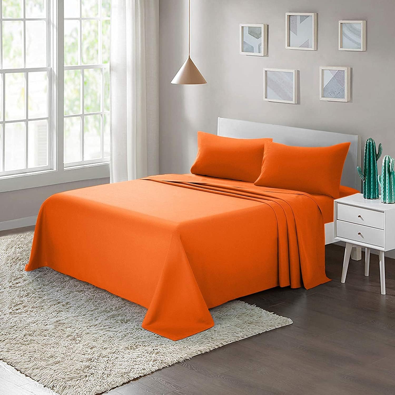 Xtream Fabric Attached Waterbed Sheets 100% Cotton King/California King Size, 15" Deep Pocket, 800 TC 4 Piece Attached Waterbed Sheet Set - King/California King Size, Orange Solid
