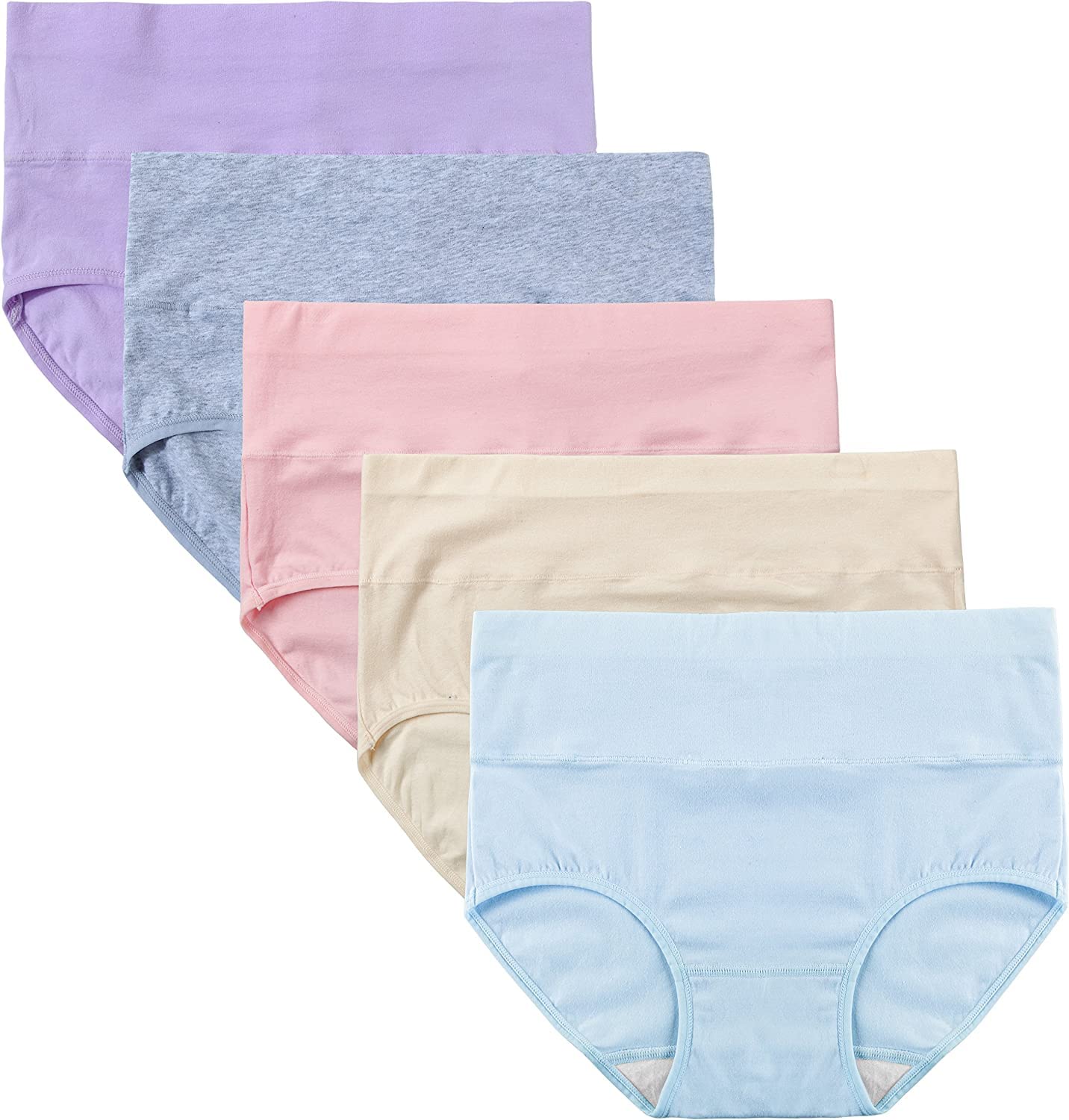 shaperx Women's Cotton Underwear High Waisted Stretch Briefs Ladies Full Coverage Panties (Regular & Plus Size) Pack of 4 Multicolor-picture-22
