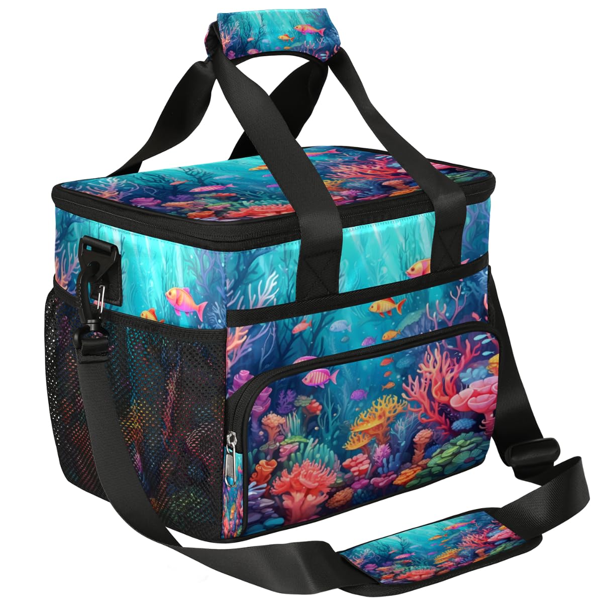 Ocean Theme Insulated Picnic Backpack Lunch Box for Women Men Picnic Basket Tote Lunch Bag Picnic Bag Portable Lunch Bags for Picnic, Beach, Work, Trip,Office, Camp Underwater World Fish Sea
