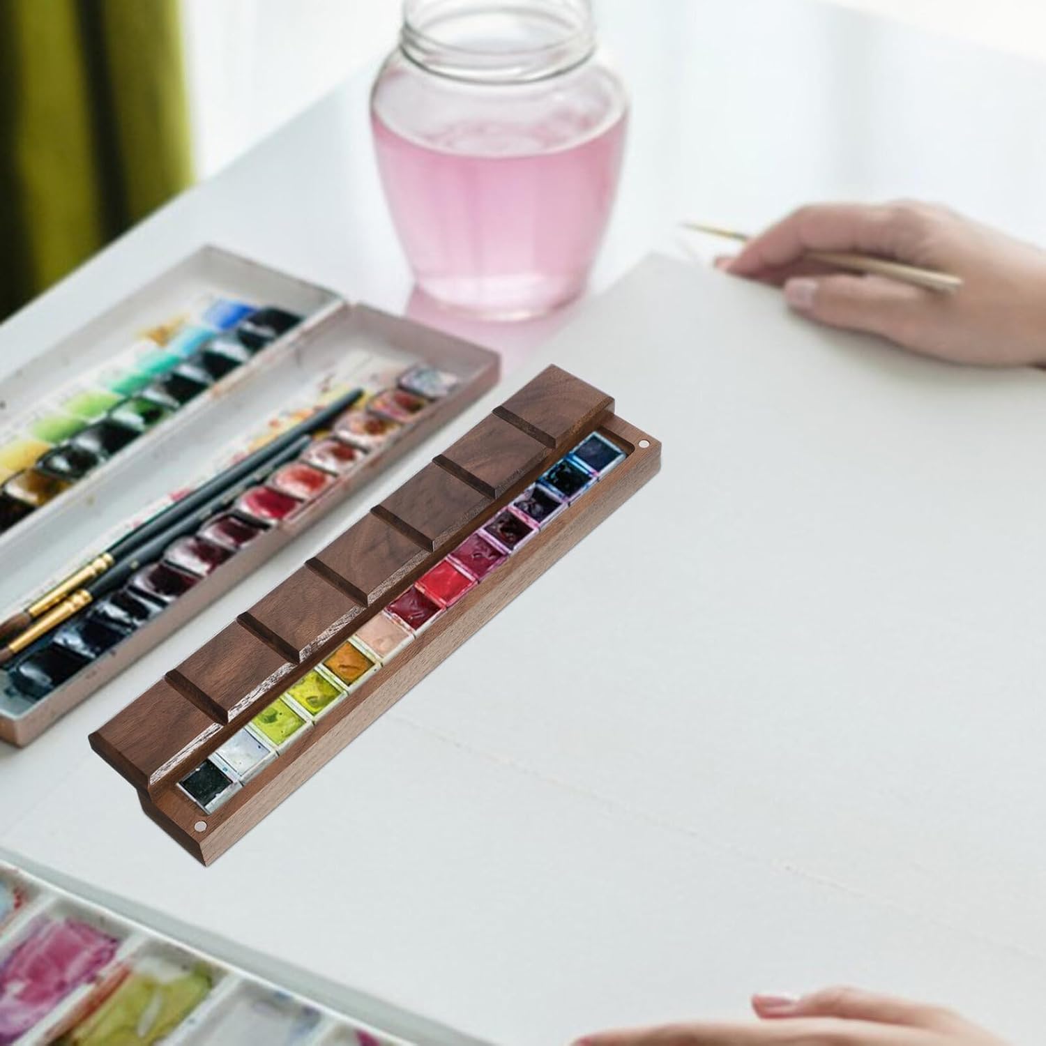 KALLORY Watercolor Pigment Box Lightweight Empty Case for Artists Portable Watercolor Palette for Travel and Art Supplies for Storing Various Paints and Pigments