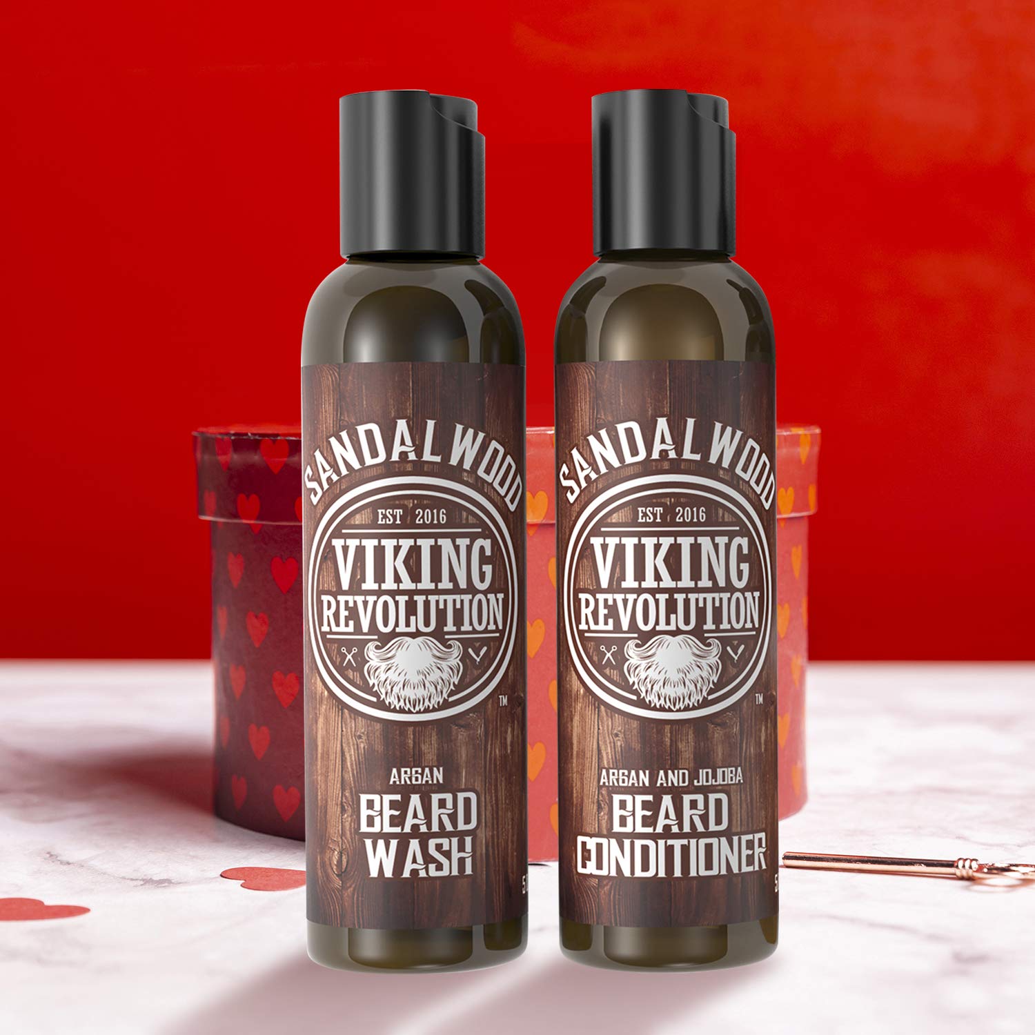 Viking Revolution Beard Wash & Beard Conditioner Set w/Argan & Jojoba Oils - Softens & Strengthens - Natural Beard Shampoo w/Beard Oil Sandalwood (5oz) - Image 3