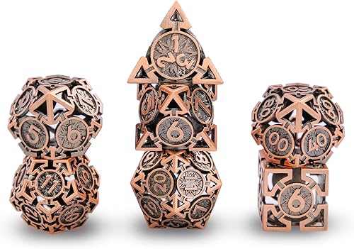 Cttasty DND - Juego de dados de metal hueco, hecho a mano, 7 piezas, juego de dados poliédricos DND RPG MTG, juego de dados D&D con estuche de