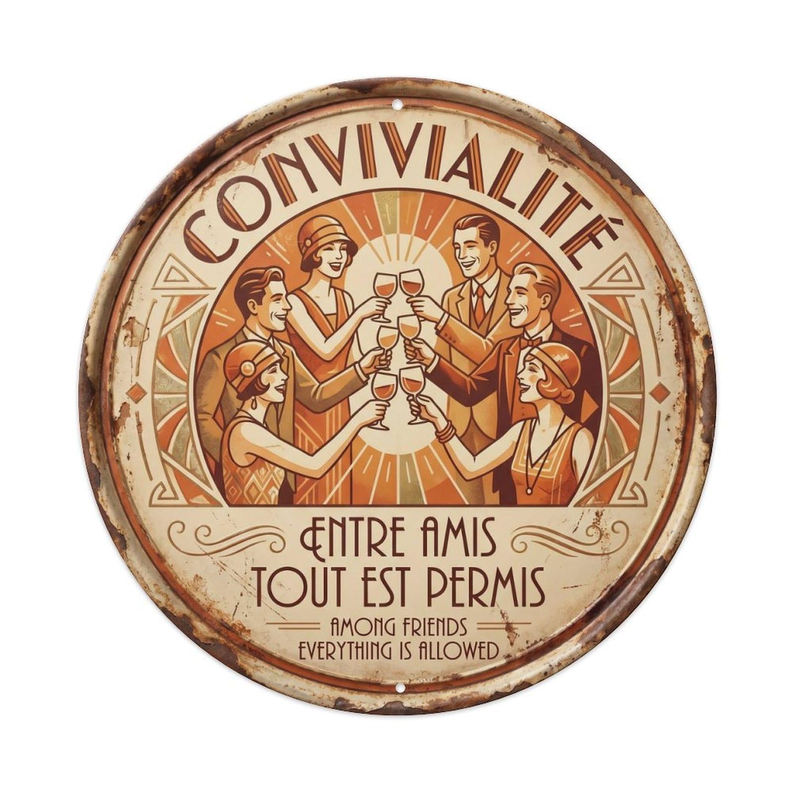 Convivialité Humorous Gathering Conviviality Vintage Metal Tin Sign Plaque Wall Decor for Cafe, Club Bar, Office, Garden Metal Poster 8x8Inch