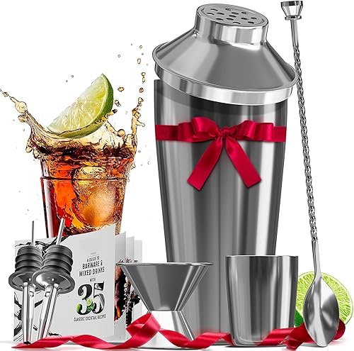 Juego de coctelera de bar, kit de camarero, juego de cóctel plateado de 8 piezas, kit de barman mixología, kit de coctelera de acero para bebidas,