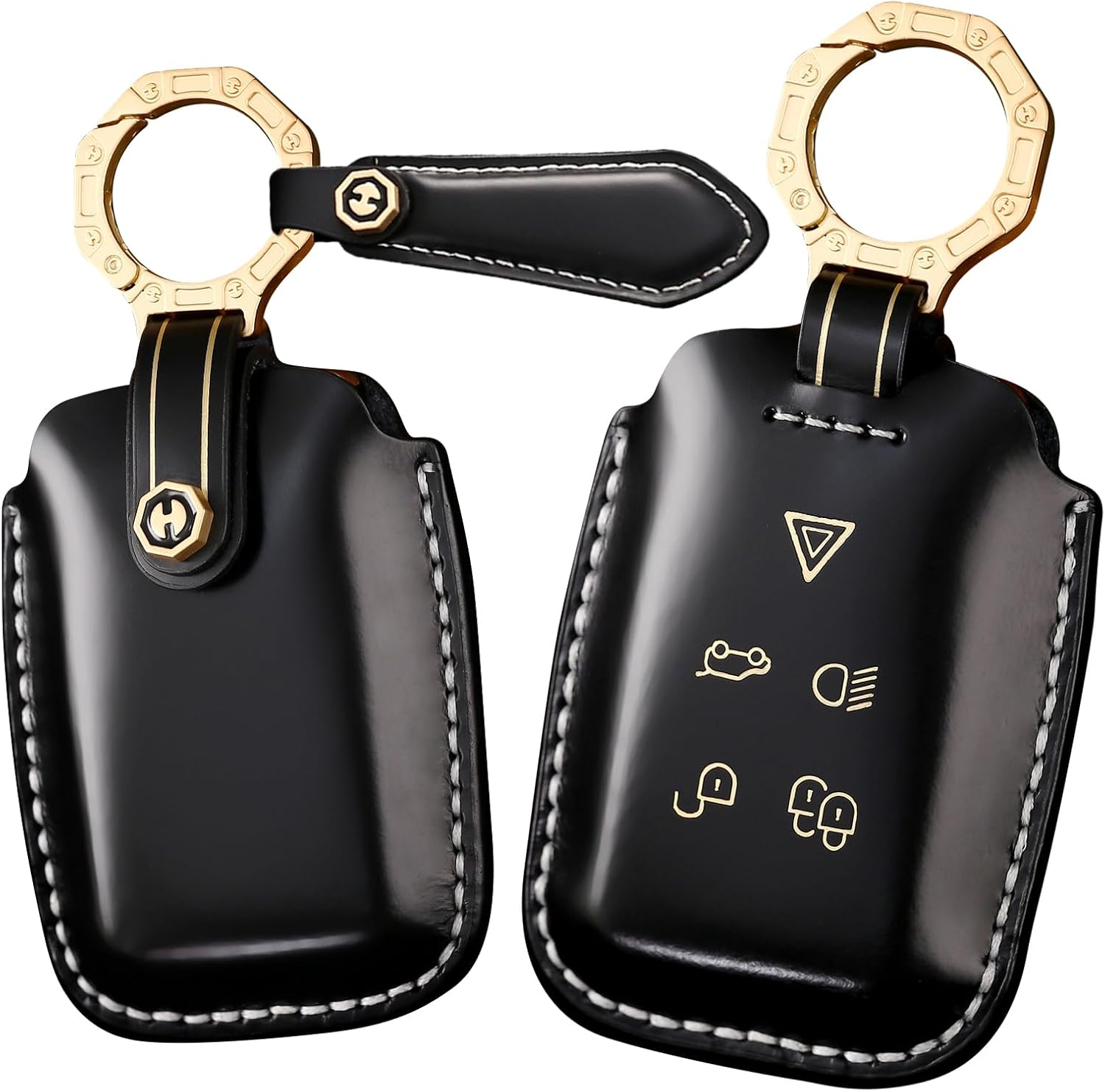 SANRILY Luxury Handmade Leather Smart Key Fob Cover Compatible with Land Rover Fit for Range Rover Evoque Vogue Discovery 5 Sport Fit for Jaguar E I-PACE Keyless Black Gifts for men & women