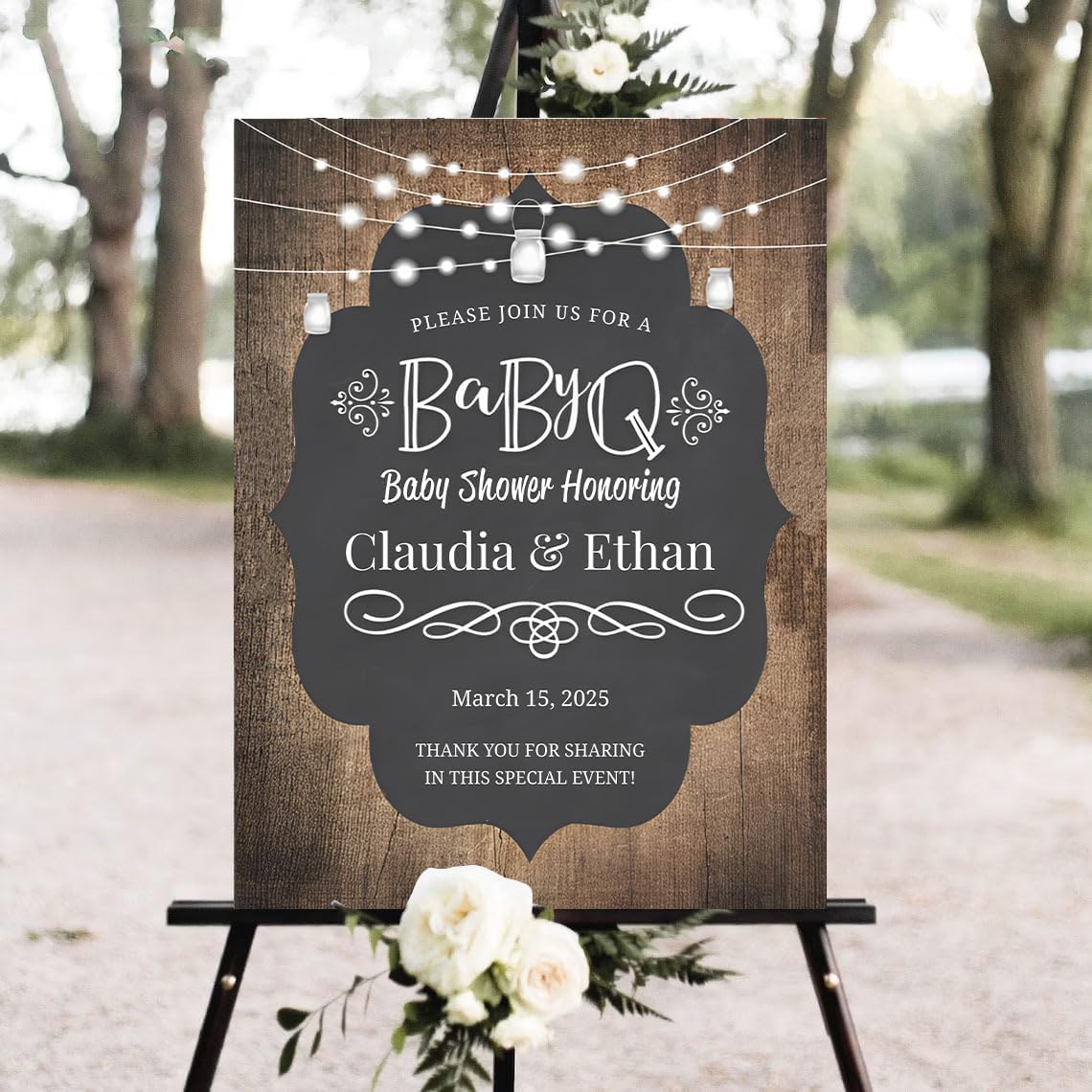 Personalized Baby-Q Welcome Sign, Rustic & Modern, 18' x 24', PVC Yard Sign