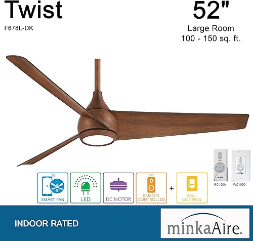 Miniatura 4 de MINKA-AIRE F678L-DK Twist Ventilador de techo de 52 pulgadas con luces LED y control remoto, Koa envejecido, con control de pared adicional