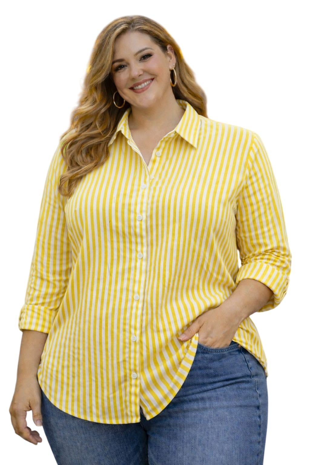 Women's Striped Casual Plus Size Shirt | Full Sleeve Button Down Collared Shirt | Comfortable Oversized Fashion Clothing for Office, Travel, Vacation, Holiday, Party-picture-48