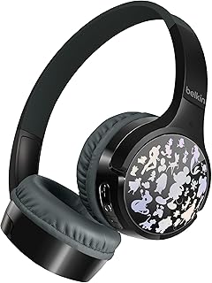 【ディズニー創立100周年】Belkin 子供用 ワイヤレスヘッドフォン ヘッドセット 通話マイク搭載 音量制限機能 ボイスチャット マイク付き 最大30時間連続再生 Bluetooth5.0 防水対応 有線接続にも対応(3.5mmオーディオケーブル付属) SOUNDFORM Mini ブラック AUD002qcBK-DY