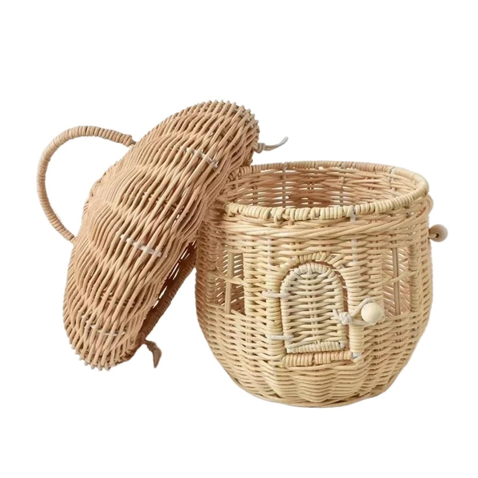 Handmade Mushroom Basket Bag Rattan Woven Baskets Straw Storage Box Vacation Picnic Sundries