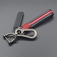 Vista 2 de TANGSEN Llavero de cuero rojo antipérdida, placa de número de teléfono de metal mate, resistente, desmontable, anillo de llavero, gancho de clip