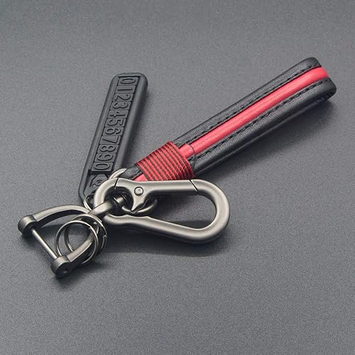 Miniatura 2 de TANGSEN Llavero de cuero rojo antipérdida, placa de número de teléfono de metal mate, resistente, desmontable, llavero, gancho de clip, mosquetón y