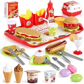 مجموعة الوجبات السريعة - مجموعة ألعاب المطبخ 59 PCS للعب التظاهر، الأطفال الصغار اللعب الملحقات، الطعام القابل للإزالة، حزب صالح عيد الميلاد تخزين الاشياء