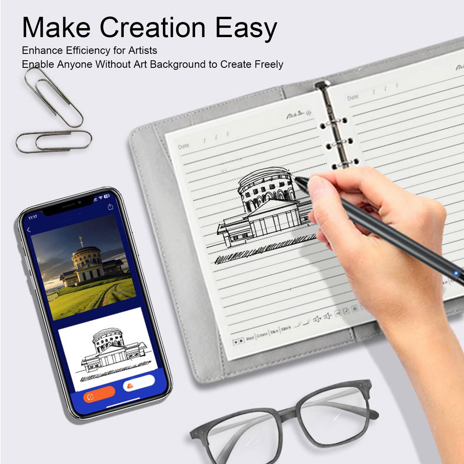 SIXRUN Quaderno Digitale Intelligente con Trascrizione Vocale AI, Sincronizzazione Scrittura in Tempo Reale, Generazione Disegni AI, Smart Pen, per Smartphone e IOS