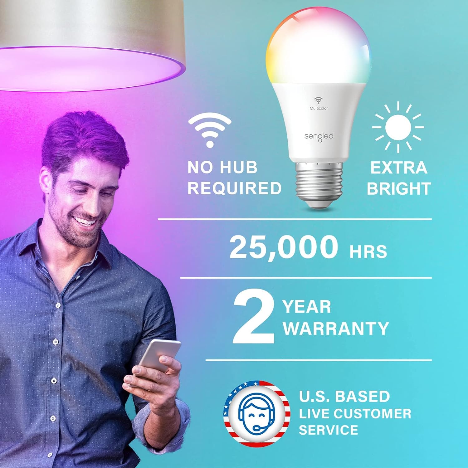 Sengled Smart Bulb, 100W Equivalent WiFi Color Changing Light Bulb, 1500LM Extra Bright Smart Light Bulb That Work with Alexa Google, Dimmable A19 Multicolor Alexa Bulb,CRI>90, No Hub Required, 4-Pack