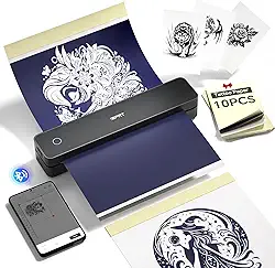 iDPRT Impressoras Tatto MT660 e dez folhas de papel de tatuagem, impressora térmica Bluetooth sem fio para viagens, impressora sem tinta compatível com iOS, Android, laptop