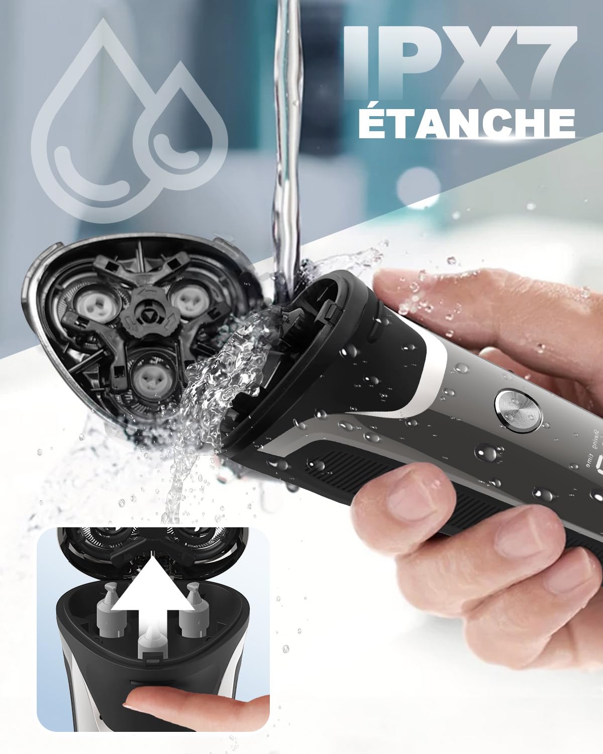 Rasoir Électrique Homme avec Écran LCD, 4D Tête Flottante, IPX7 Étanche pour Rasage Sec et Humide, Rasoir Barbe Homme Rechargeable USB avec Tondeuse Rétractable, Rasoir Sans Fil (Argent Électroplaqué)