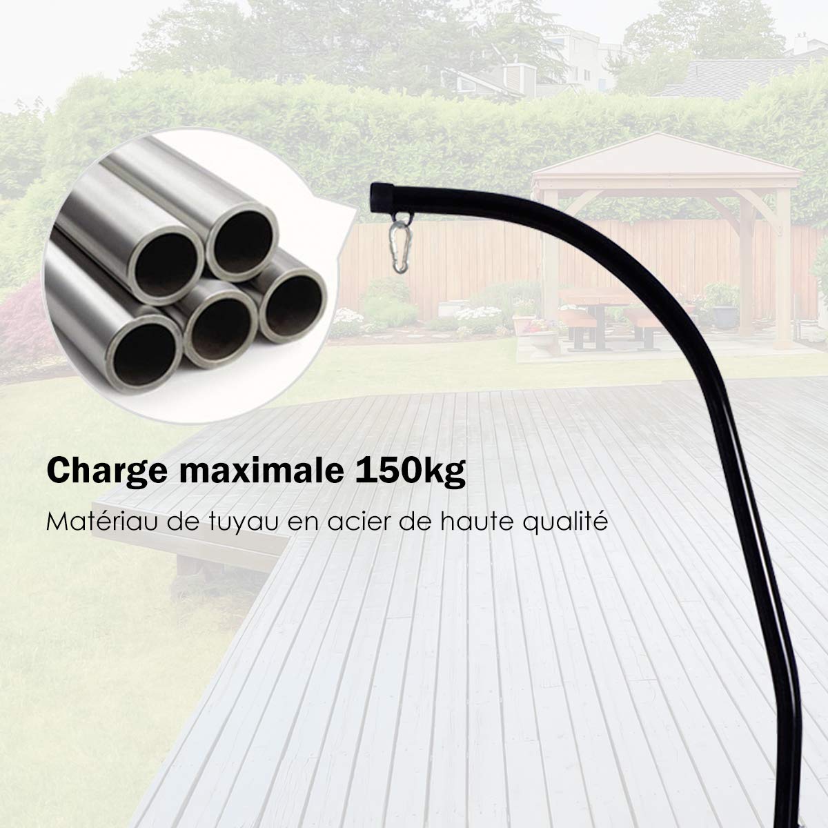 GOPLUS - Soporte de hamaca de carga máxima de 150 kg de acero resistente con gancho con función versátil, 111 x 84 x 207 cm, en forma C, color negro