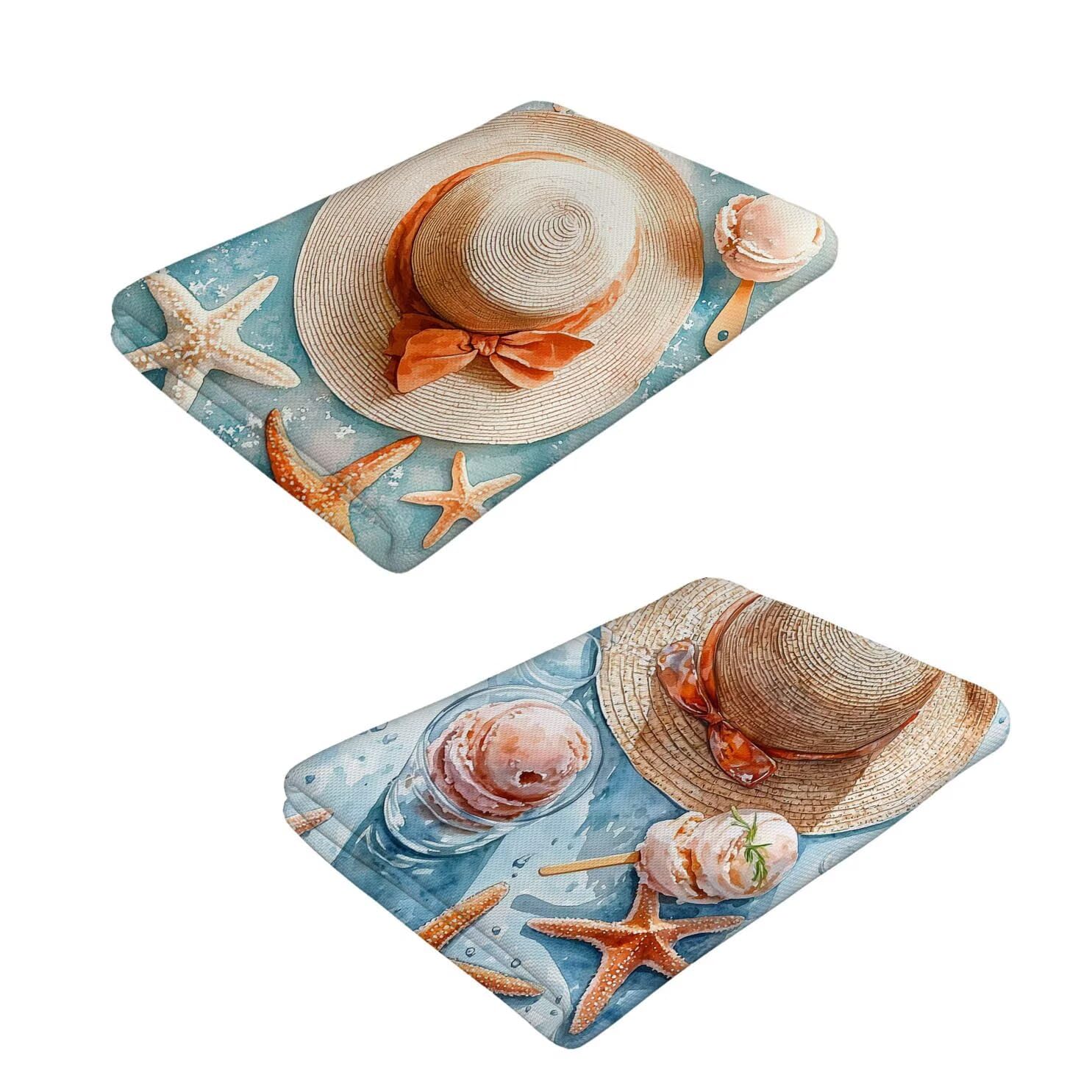 Ręcznik plażowy 90 x 200 cm, zestaw 2 dużych ręczników z mikrofibry szybkoschnący, chłonny, kompaktowy, ręcznik kąpielowy bez piasku lato koc plażowy damski na prezent (rozgwiazda kapelusz) H355