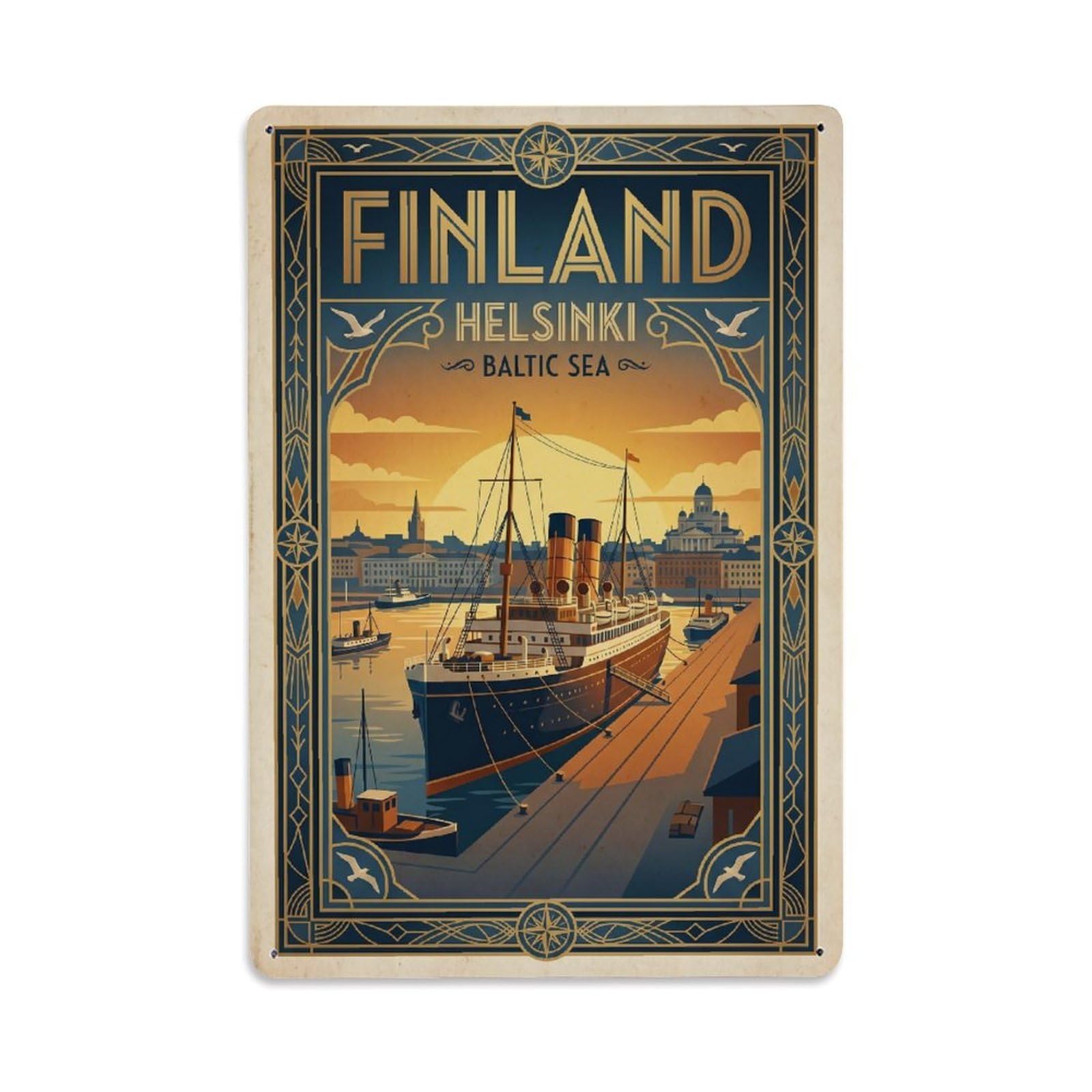 Olhnbad Style Helsinki Maritime Sunset Harbor Travel Baltic Metal Tin Sign