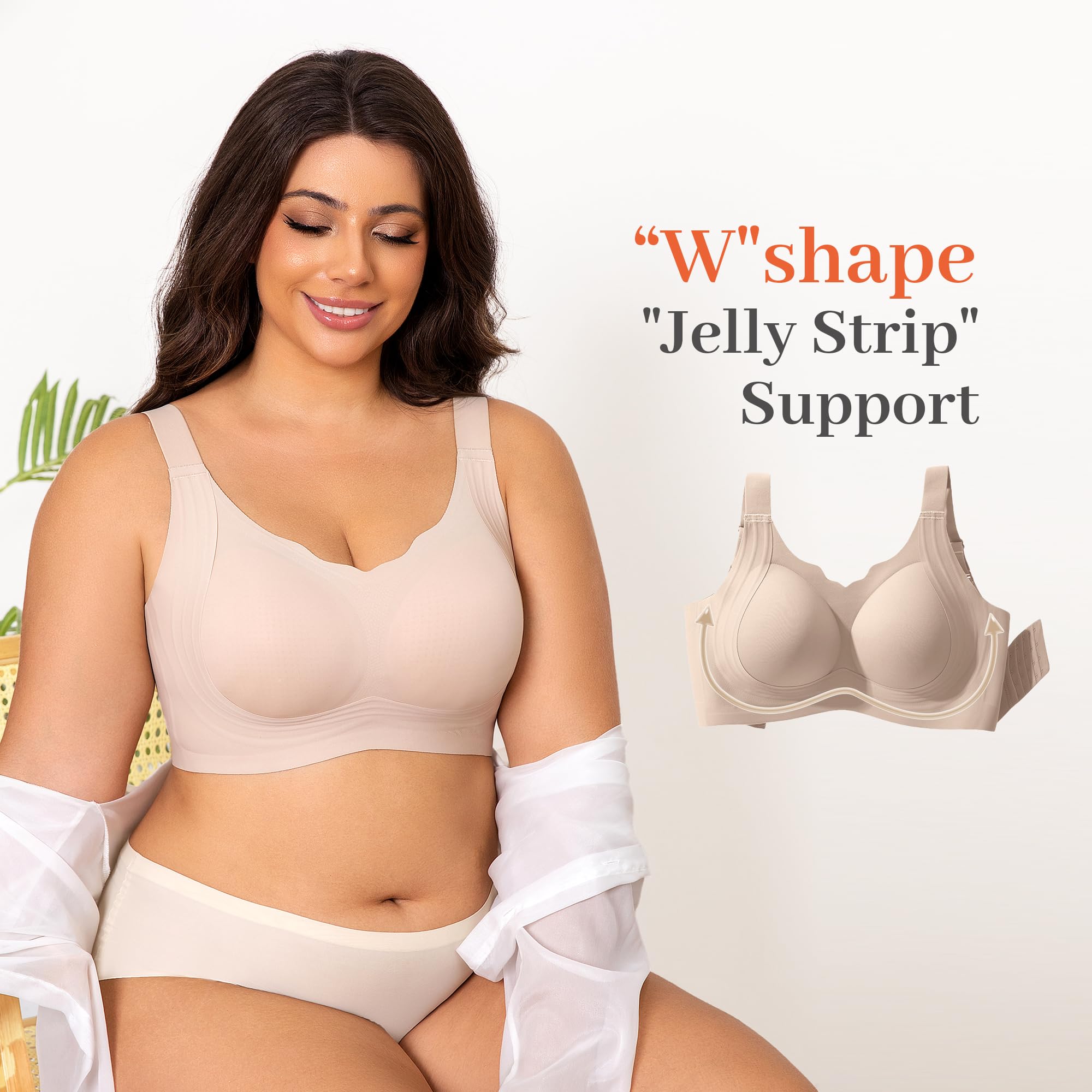 Fittingirls Reggiseno Senza Ferretto Bordo Smerlato, Senza Cuciture Copertura Totale Supporto Coppe Imbottite - Adatto a Ogni Scenario