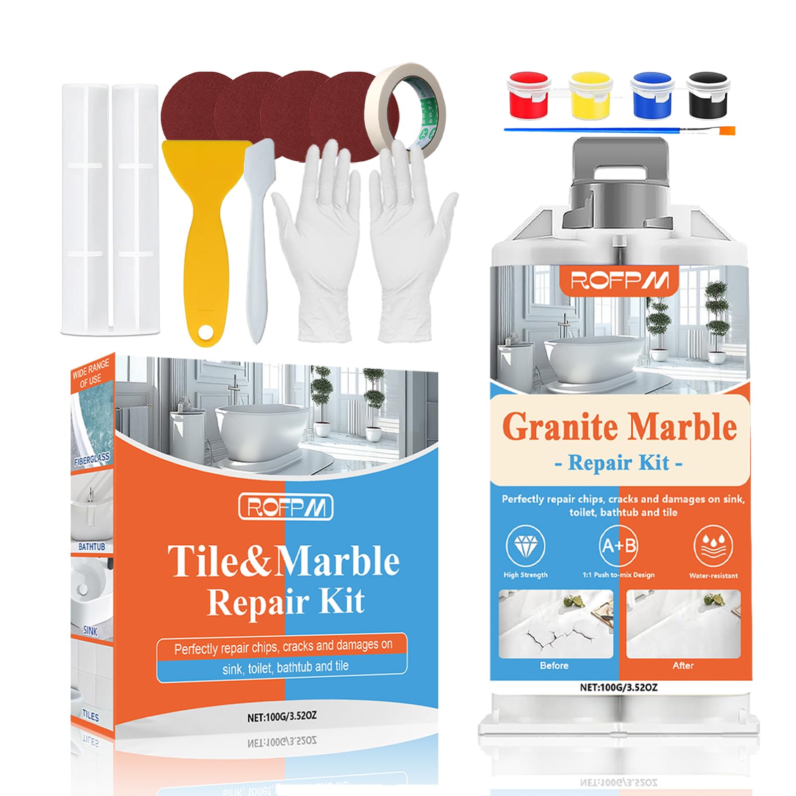 Marble Tile Repair Kit Porcelain Tub Repair Kit Waterproof Leak-Proof for Fiberglass Shower Granite Ceramic Sink Quartz Resin
